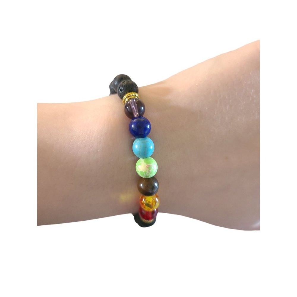 Unisex Yoga Chakra Bracelet Black Lava Rocks Hippie Boho Bohemian